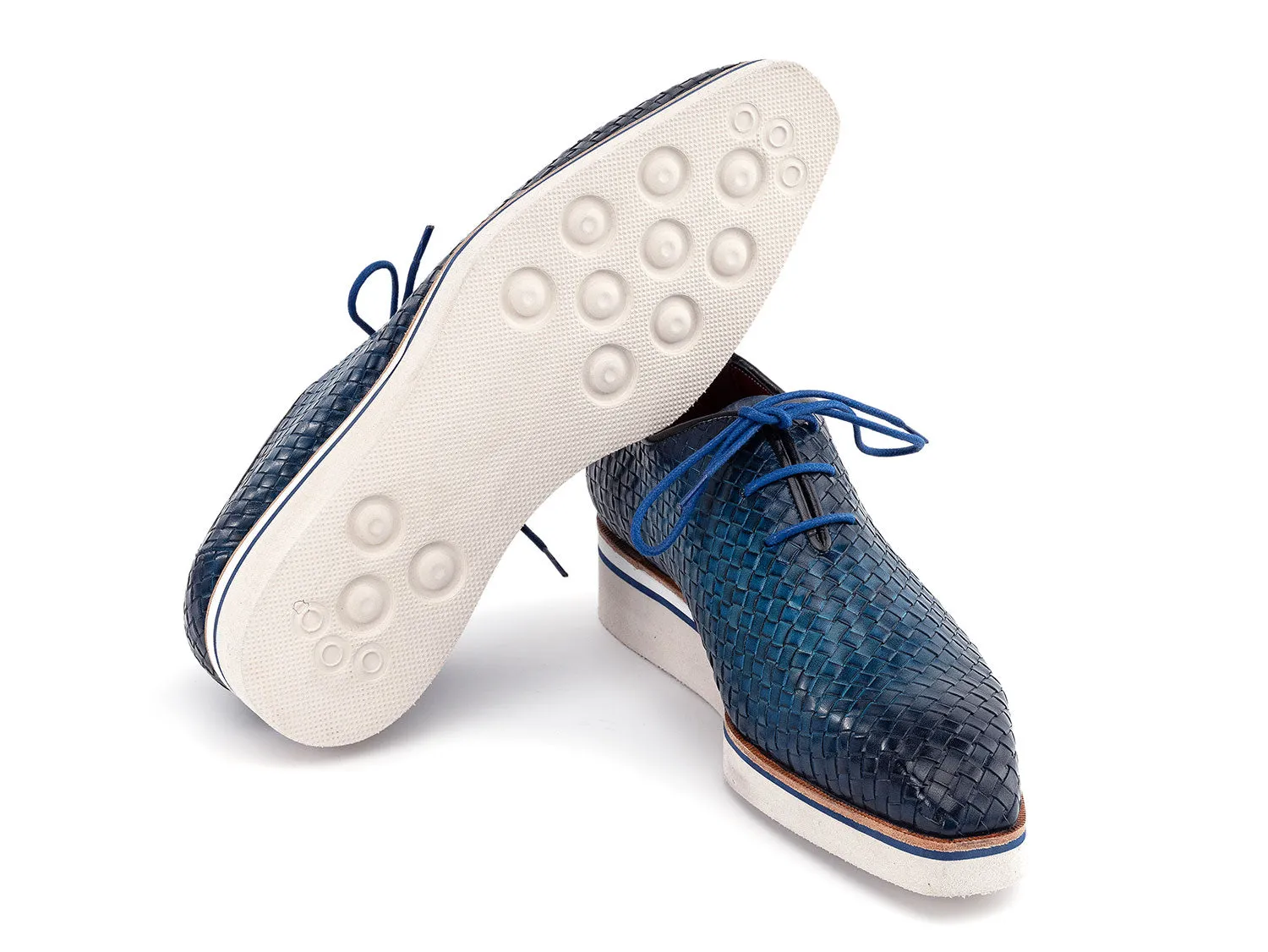 Paul Parkman Shoes Paul Parkman Men's Woven Leather Smart Casual Shoes in Blue