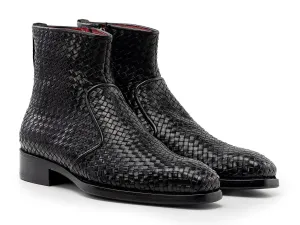 Paul Parkman Shoes Paul Parkman Woven Leather Goodyear Welted Zipper Boots in Black
