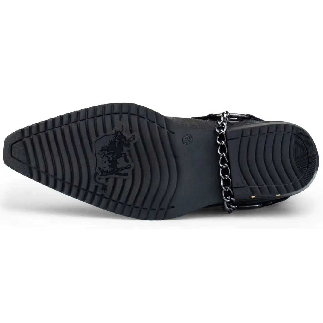 Real Leather Cowboy Ankle Boots With Chain