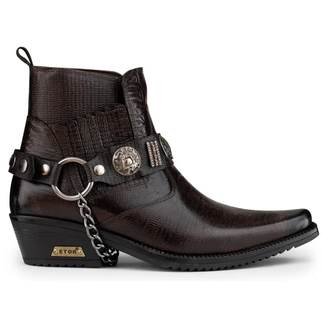 Real Leather Cowboy Ankle Boots With Chain