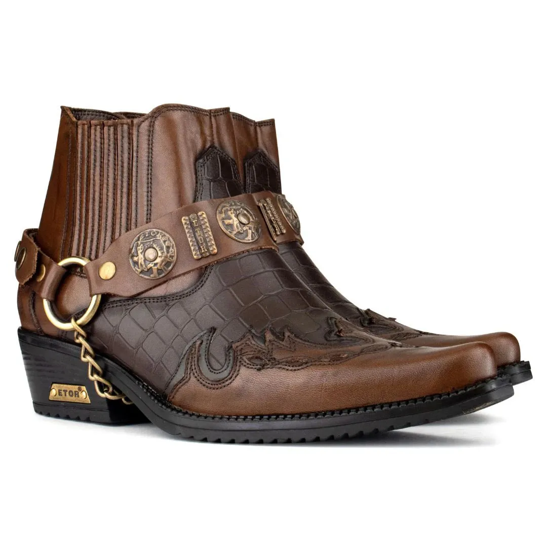 Real Leather Cuban Heel Cowboy Ankle Boots