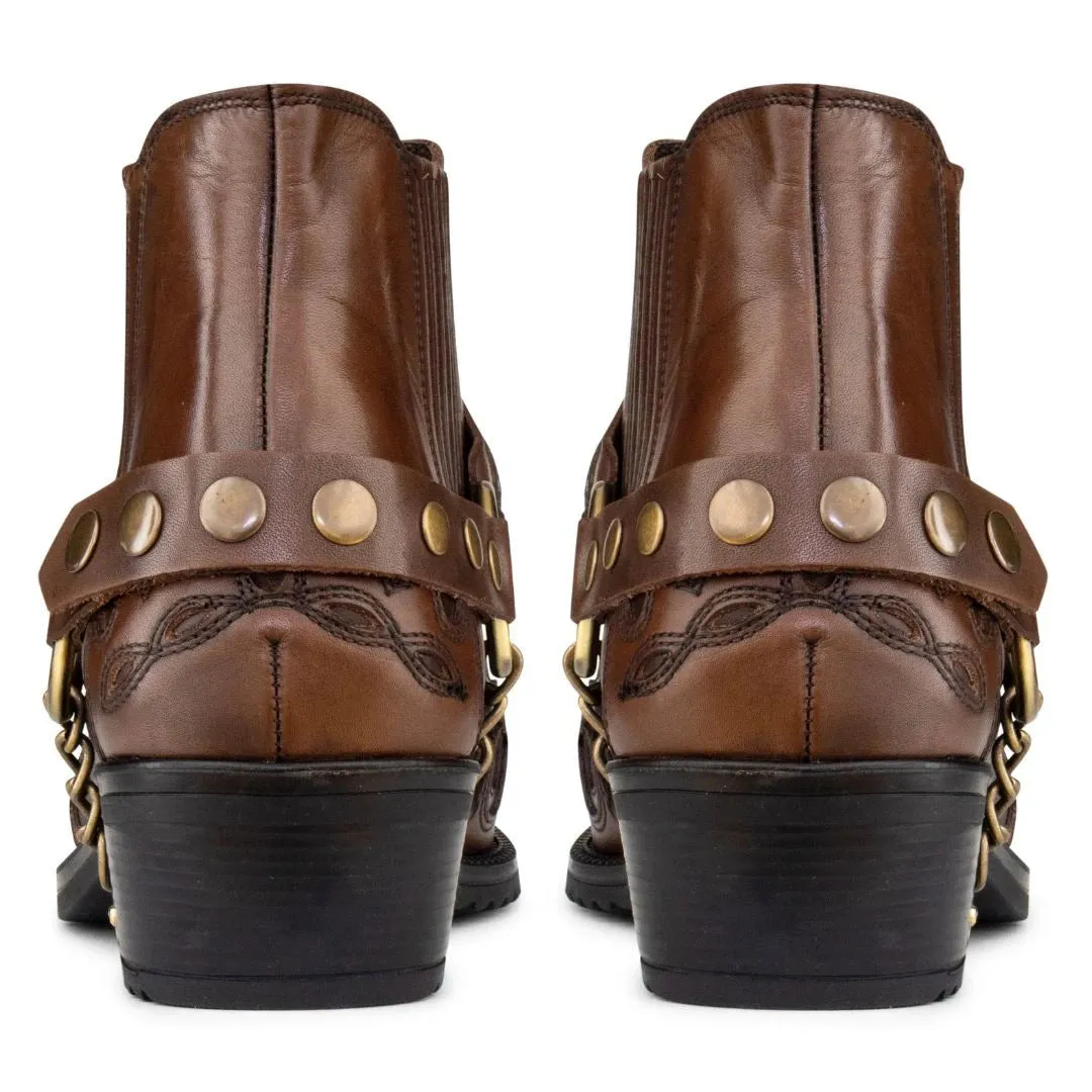 Real Leather Cuban Heel Cowboy Ankle Boots
