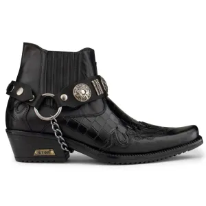 Real Leather Cuban Heel Cowboy Ankle Boots