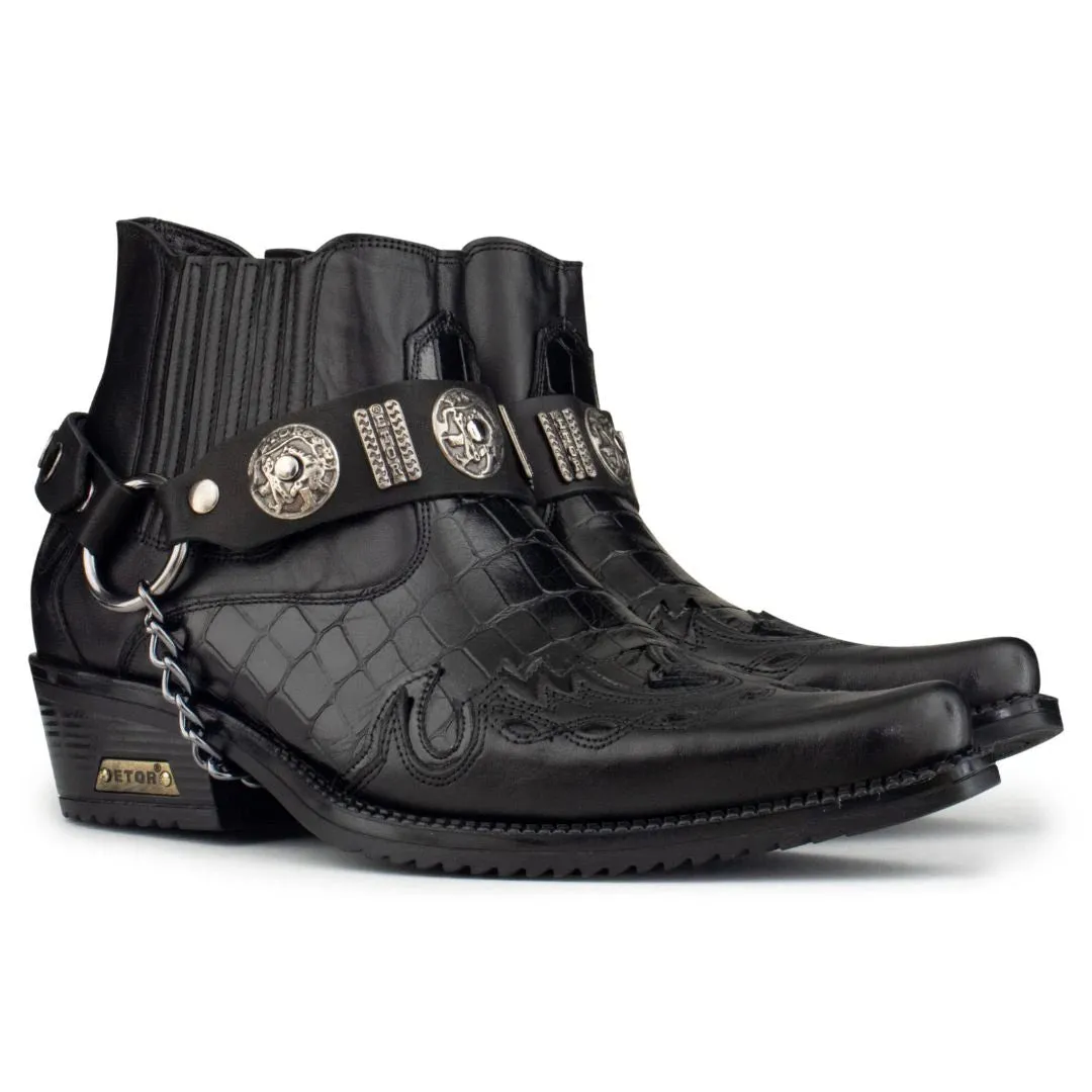 Real Leather Cuban Heel Cowboy Ankle Boots