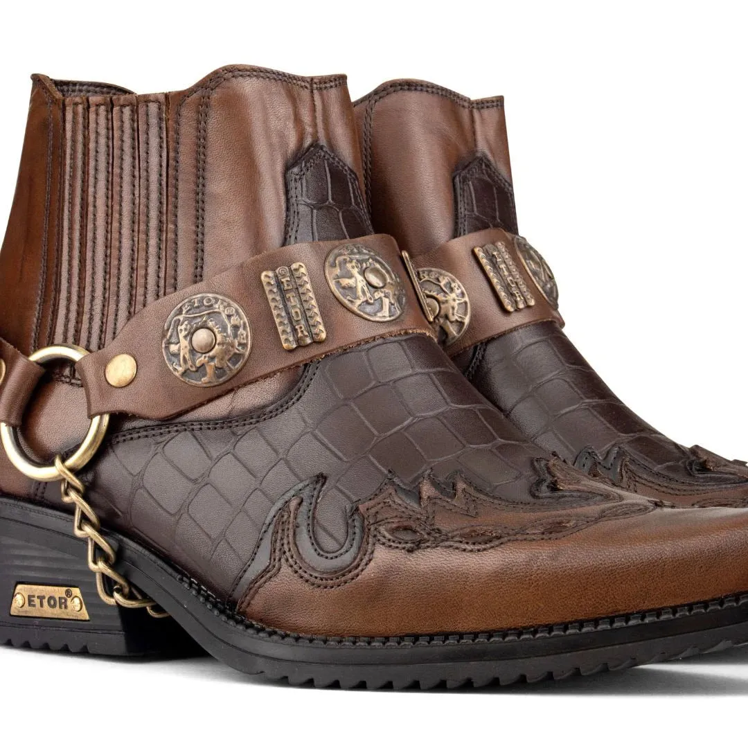 Real Leather Cuban Heel Cowboy Ankle Boots