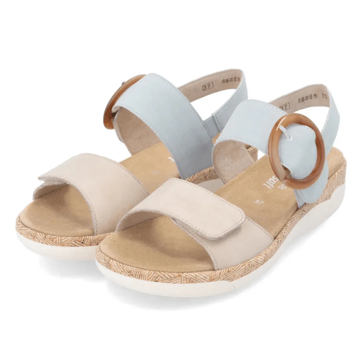 Rieker Women's R6853-12 Jocelyn Beige/Blue Leather