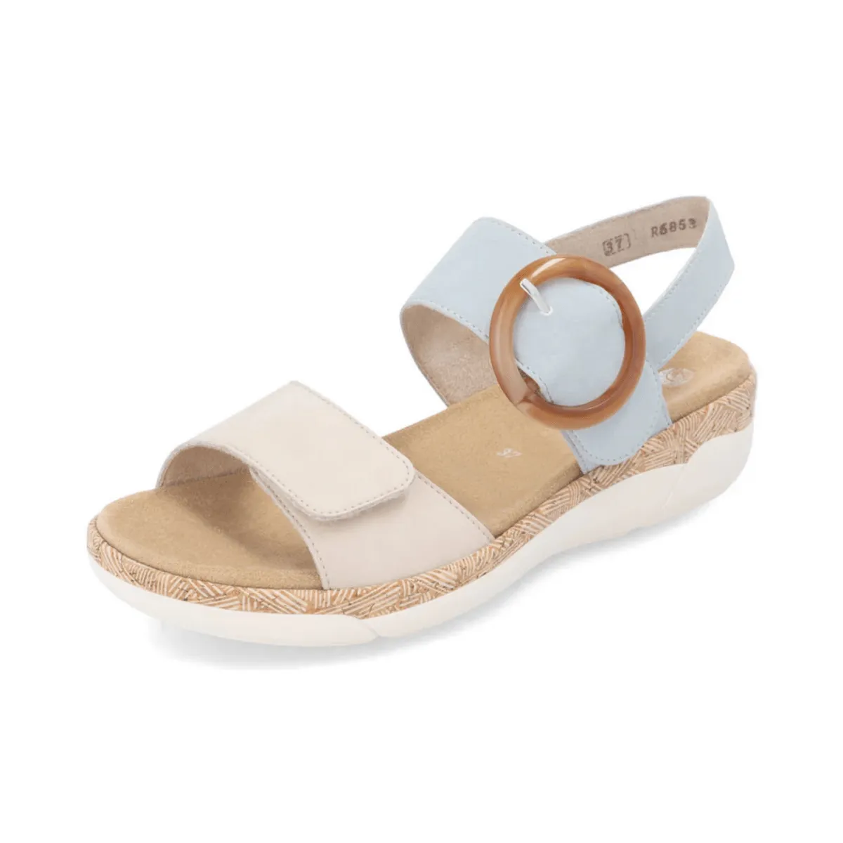 Rieker Women's R6853-12 Jocelyn Beige/Blue Leather