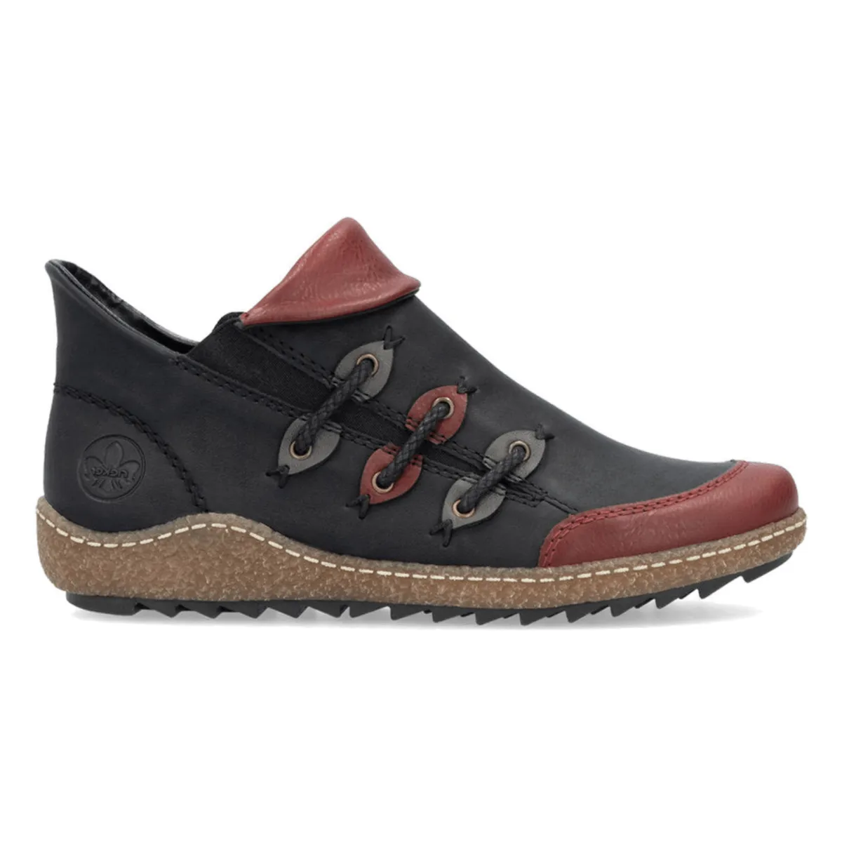 Rieker Women's Z7582-01 Liv Wine/Black/Smoke Leather