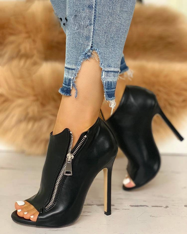 Rome PU Leather Peep Toe Side Zipper Ankle Boots