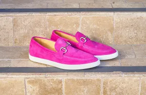 Suede Slip-On Horsebit Loafer Fuchsia