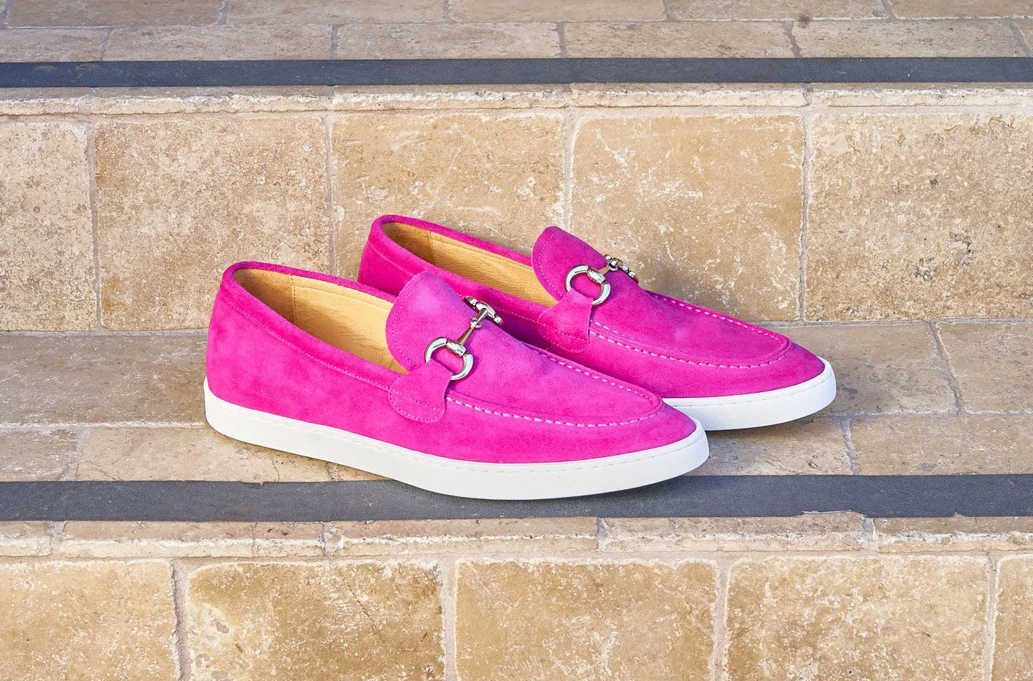 Suede Slip-On Horsebit Loafer Fuchsia