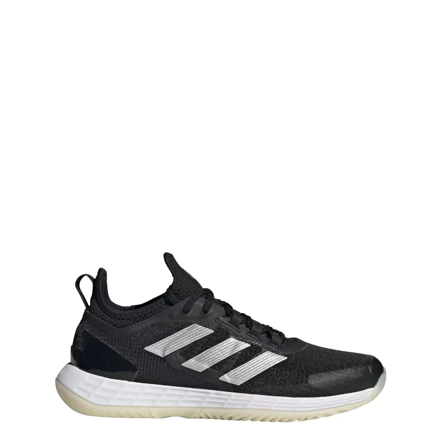 Women's Adizero Ubersonic 4.1 Tennis Shoes In Core Black/ Silver Metallic, White