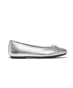 Womens Fitflop Shoes Fitflop Delicato Bow Soft Metallic Leather Ballet Flats Silver