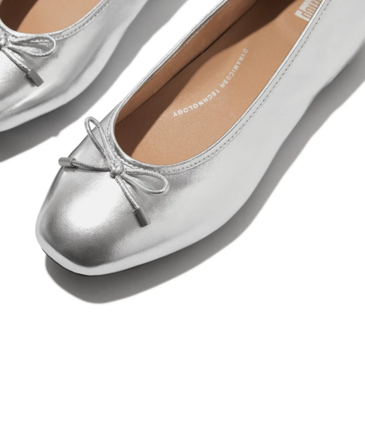 Womens Fitflop Shoes Fitflop Delicato Bow Soft Metallic Leather Ballet Flats Silver