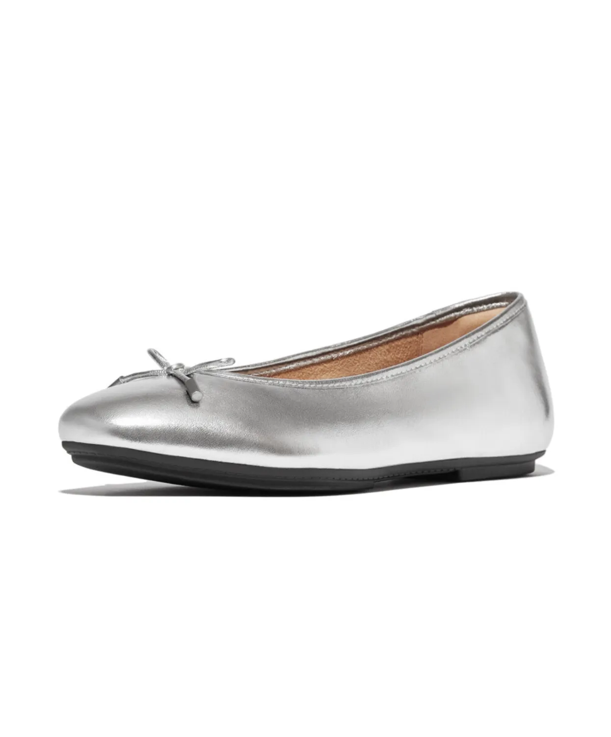 Womens Fitflop Shoes Fitflop Delicato Bow Soft Metallic Leather Ballet Flats Silver