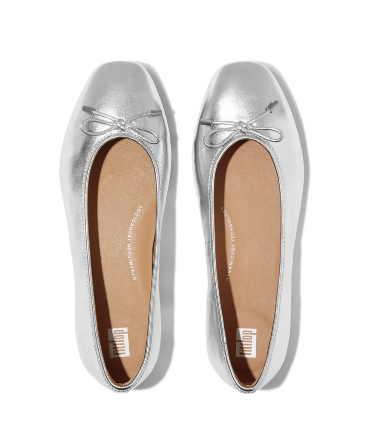 Womens Fitflop Shoes Fitflop Delicato Bow Soft Metallic Leather Ballet Flats Silver