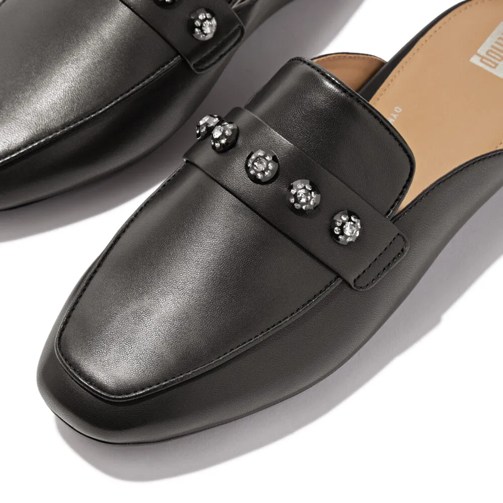 Womens Fitflop Shoes Fitflop Delicato Crystal Cluster Soft Leather Mules Black