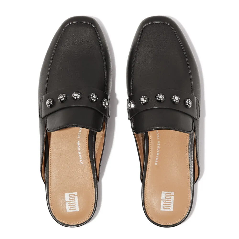Womens Fitflop Shoes Fitflop Delicato Crystal Cluster Soft Leather Mules Black