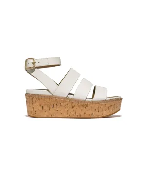 Womens Fitflop Shoes Fitflop Eloise Leather Cork Strappy Wedge Sandals Urban White