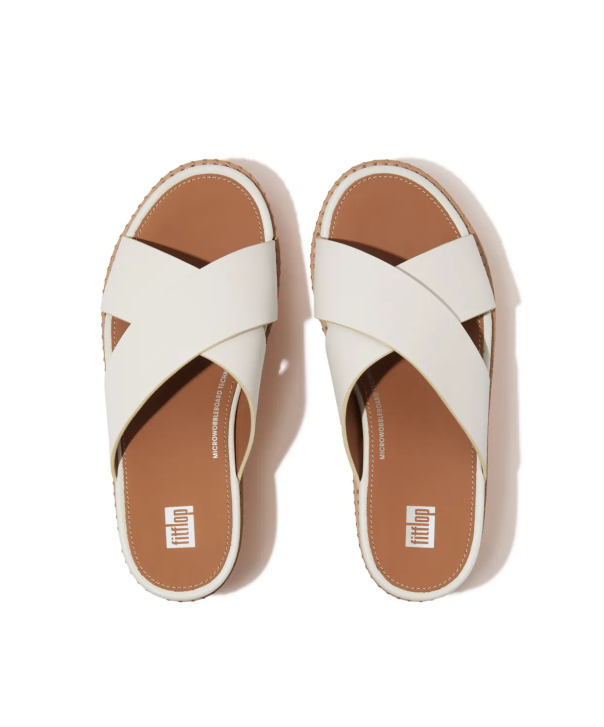 Womens Fitflop Shoes Fitflop Eloise Leather Cork Wedge Cross Slides Urban White