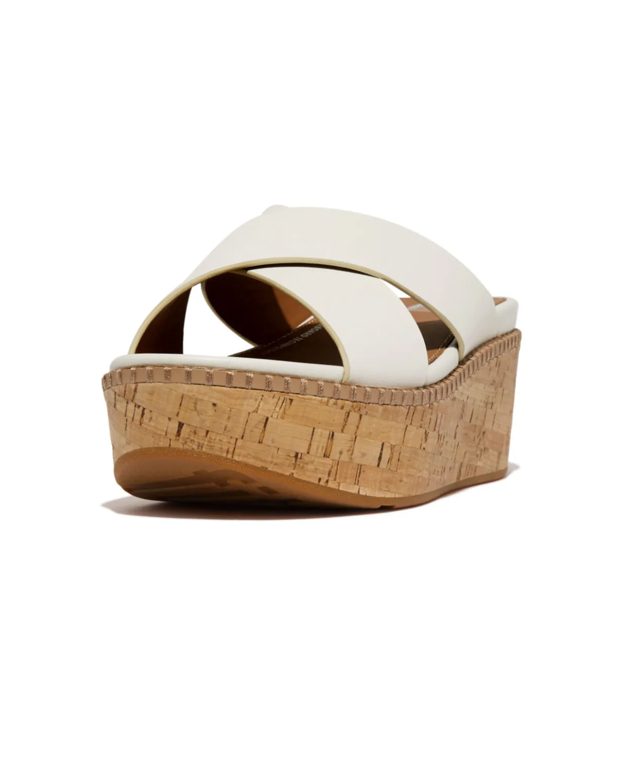Womens Fitflop Shoes Fitflop Eloise Leather Cork Wedge Cross Slides Urban White