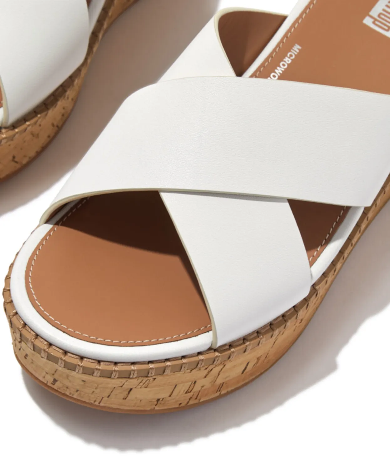 Womens Fitflop Shoes Fitflop Eloise Leather Cork Wedge Cross Slides Urban White