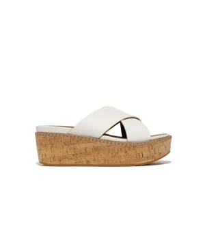 Womens Fitflop Shoes Fitflop Eloise Leather Cork Wedge Cross Slides Urban White