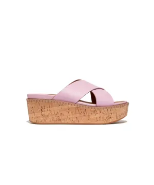 Womens Fitflop Shoes Fitflop Eloise Leather Cork Wedge Cross Slides Wild Lilac