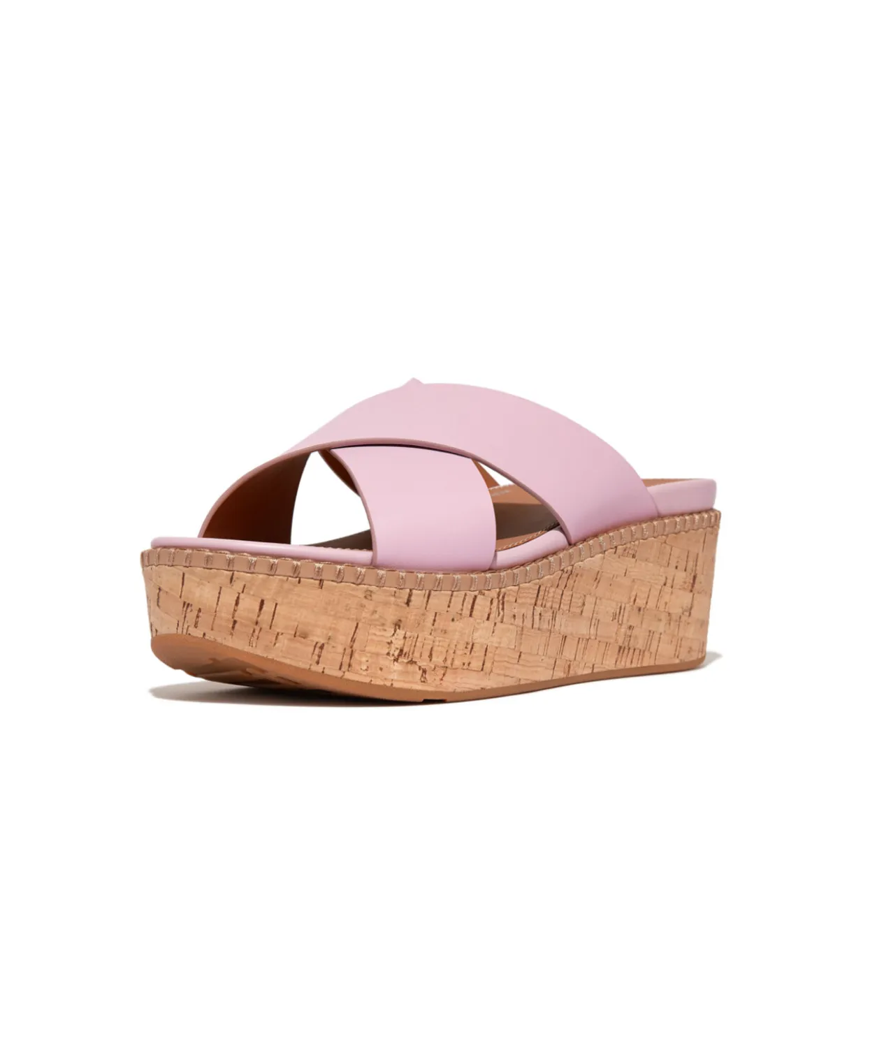 Womens Fitflop Shoes Fitflop Eloise Leather Cork Wedge Cross Slides Wild Lilac