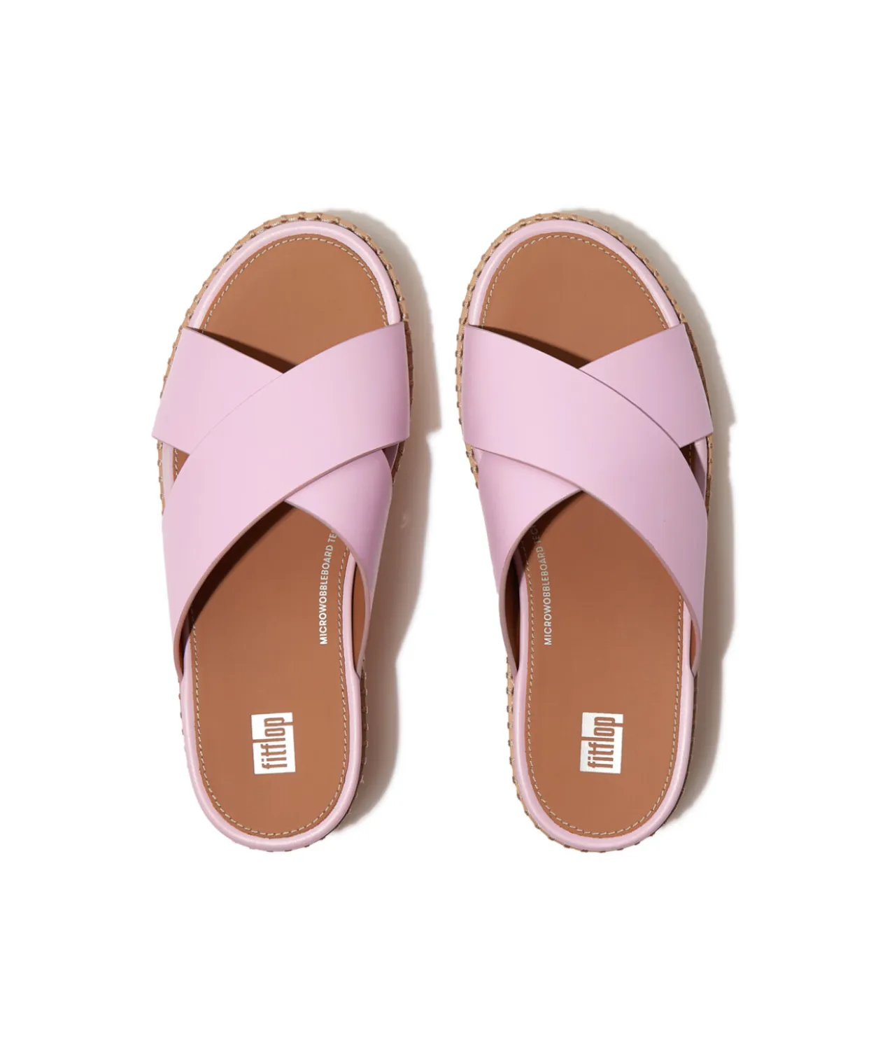 Womens Fitflop Shoes Fitflop Eloise Leather Cork Wedge Cross Slides Wild Lilac