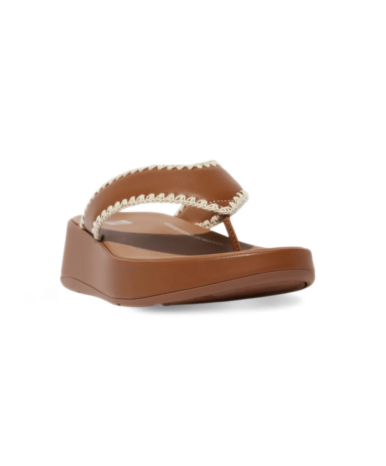 Womens Fitflop Shoes FitFlop F-mode Crochet-Stitch Leather Flatform Toe-Thongs Tan