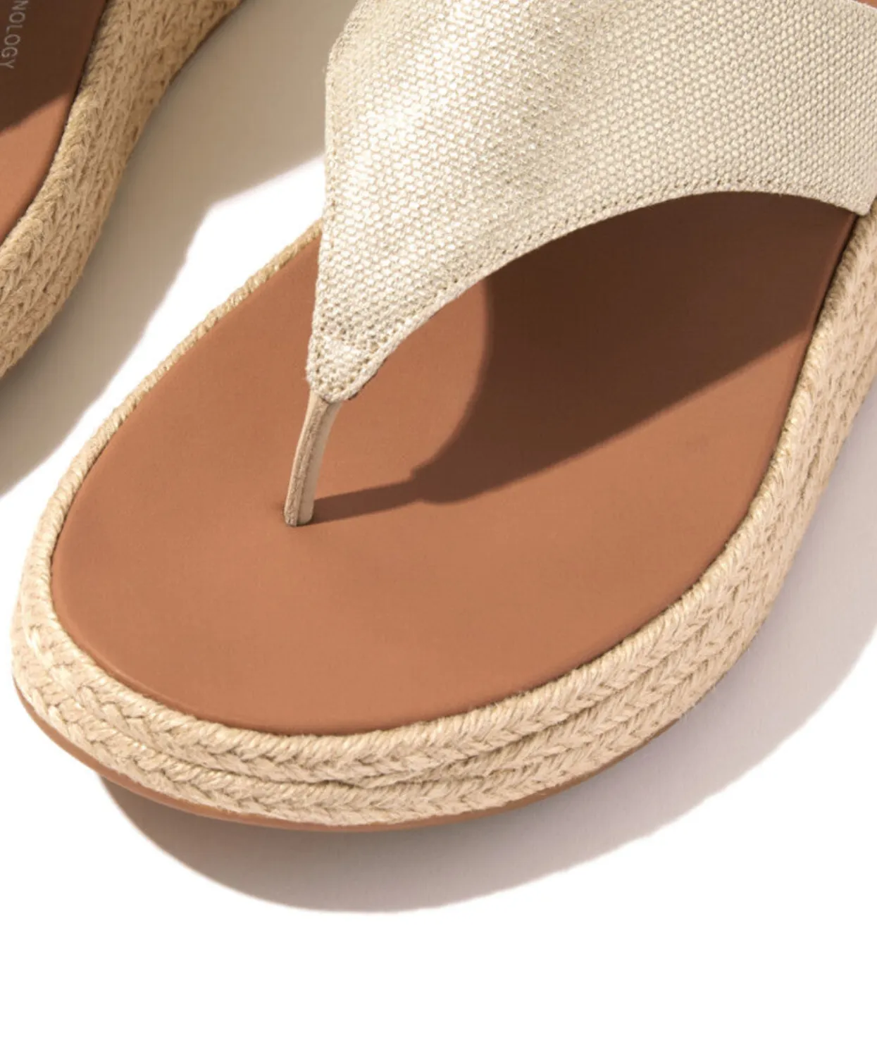 Womens Fitflop Shoes Fitflop F-Mode Espadrille Glitz-Canvas Flatform Toe-Thongs Ivory
