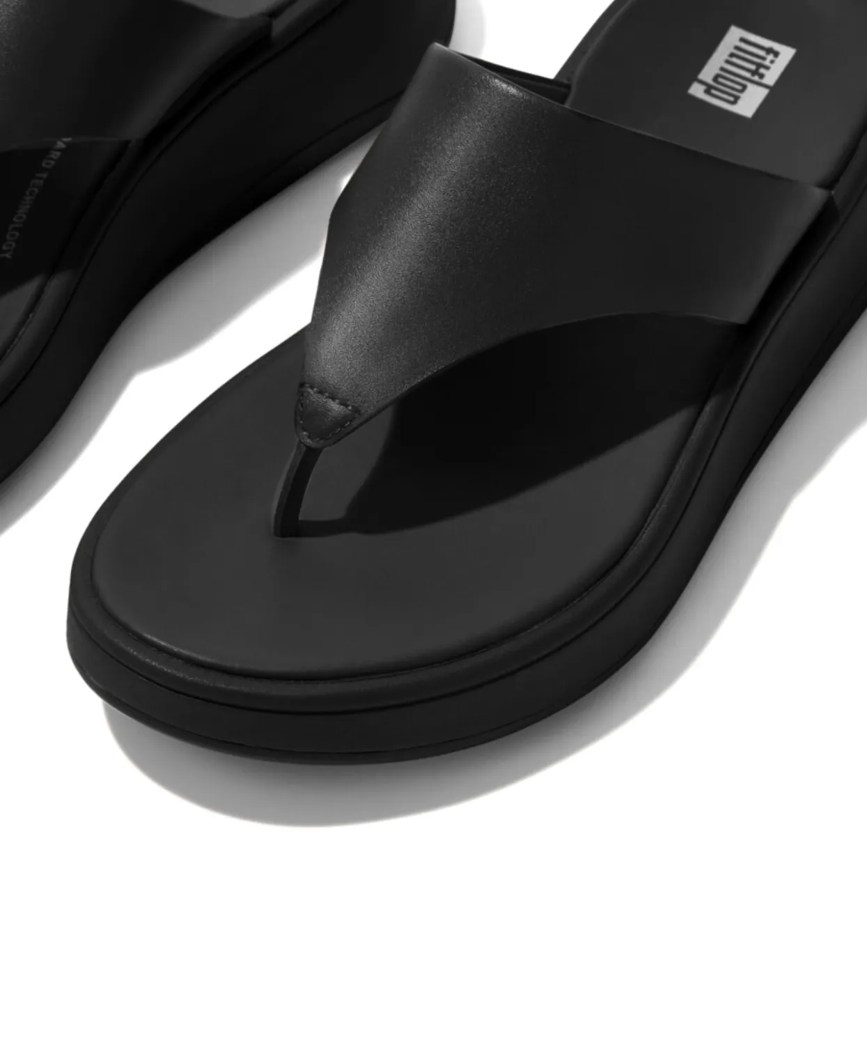 Womens Fitflop Shoes FitFlop F-mode Leather Flatform Black Toe Post Sandals V2