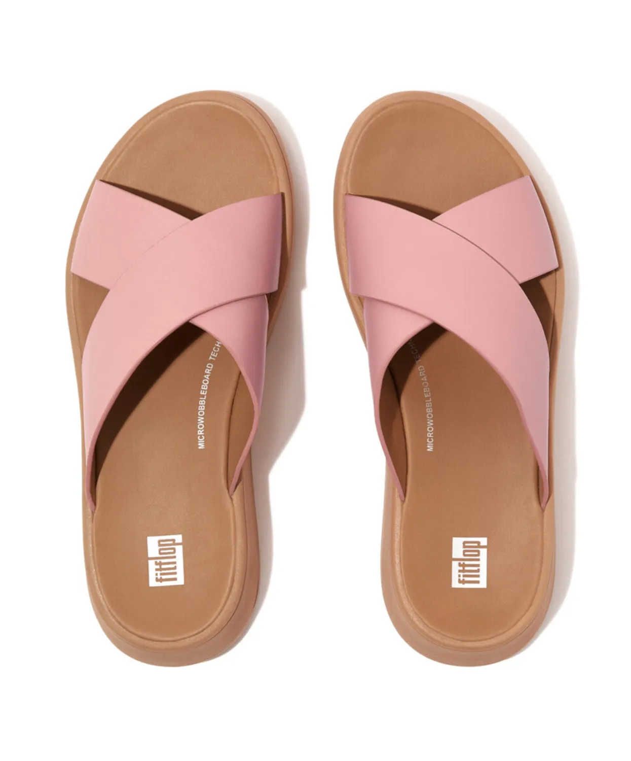Womens Fitflop Shoes FitFlop F-Mode Leather Flatform Cross Slide Blush