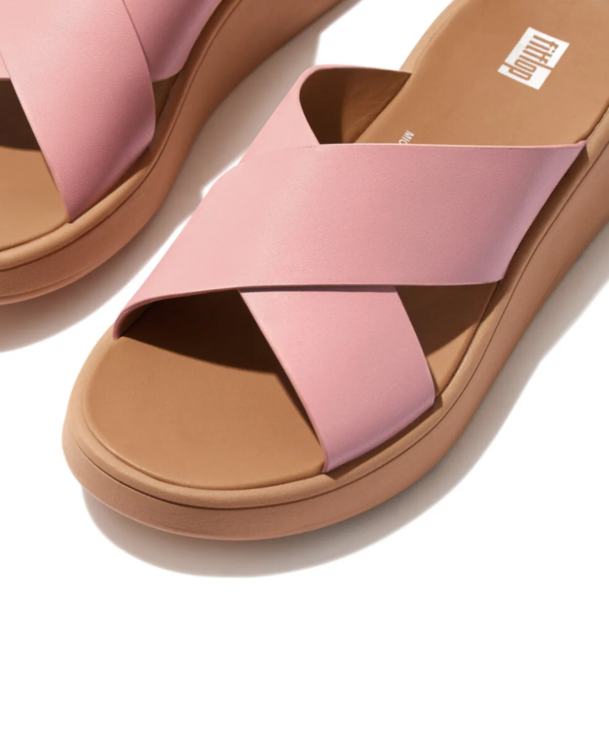 Womens Fitflop Shoes FitFlop F-Mode Leather Flatform Cross Slide Blush