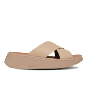 Womens Fitflop Shoes FitFlop F-Mode Leather Flatform Cross Slide Latte Beige