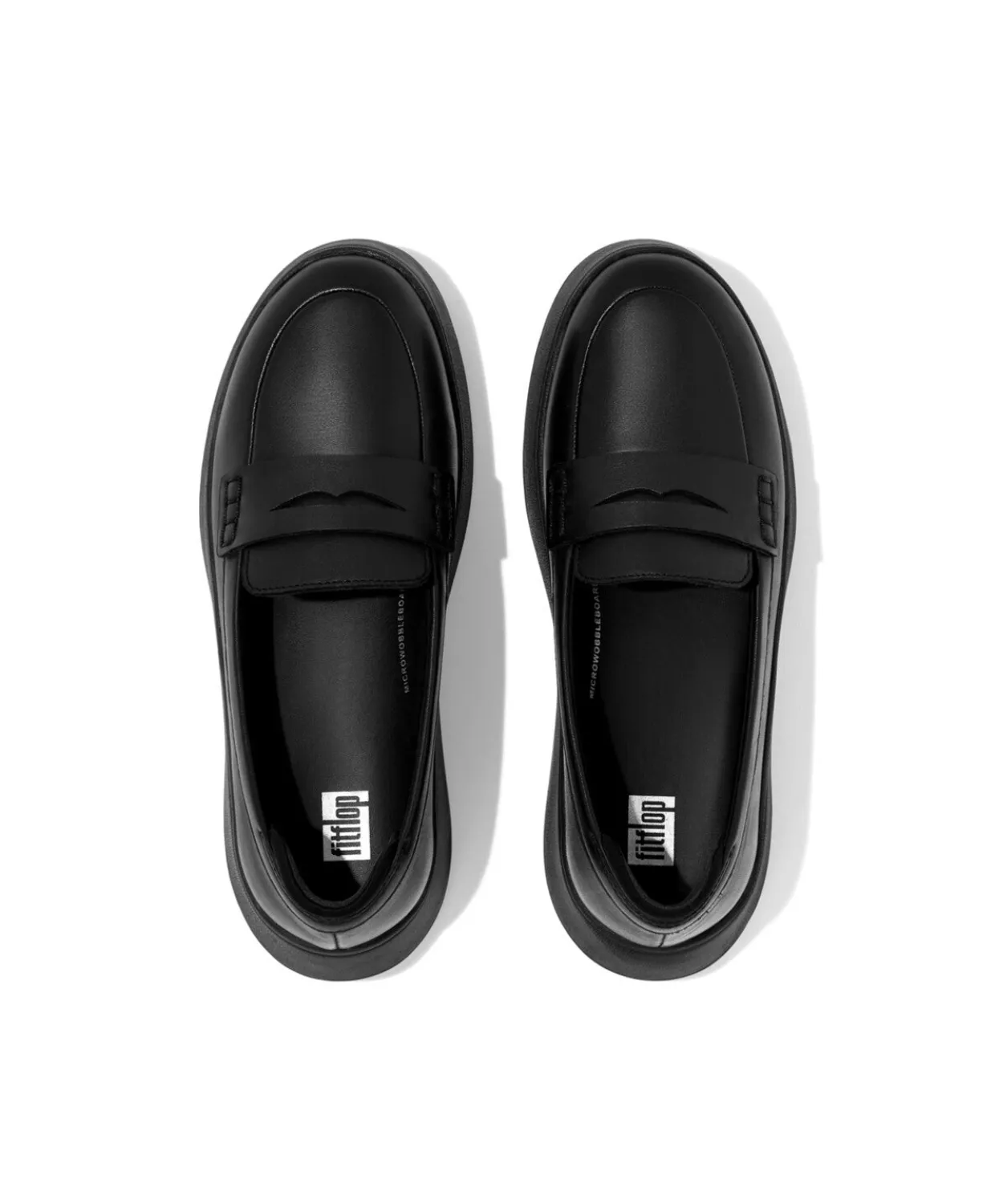 Womens Fitflop Shoes Fitflop F-Mode Leather Flatform Penny Loafers Black