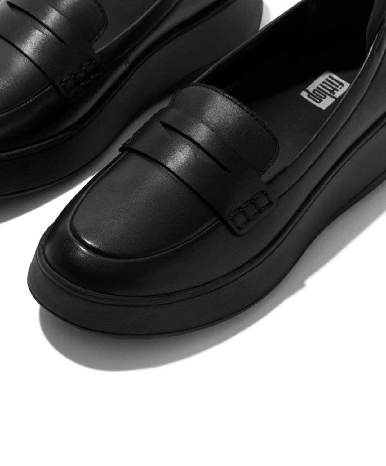 Womens Fitflop Shoes Fitflop F-Mode Leather Flatform Penny Loafers Black