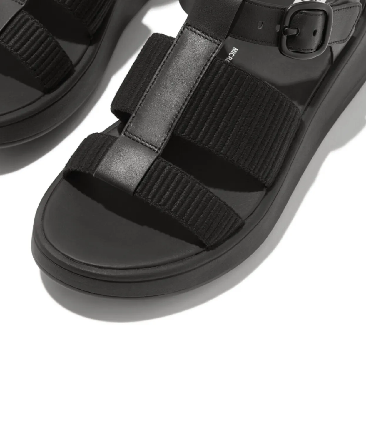 Womens Fitflop Shoes Fitflop F-Mode Leather/Webbing Flatform Fisherman Sandals Black