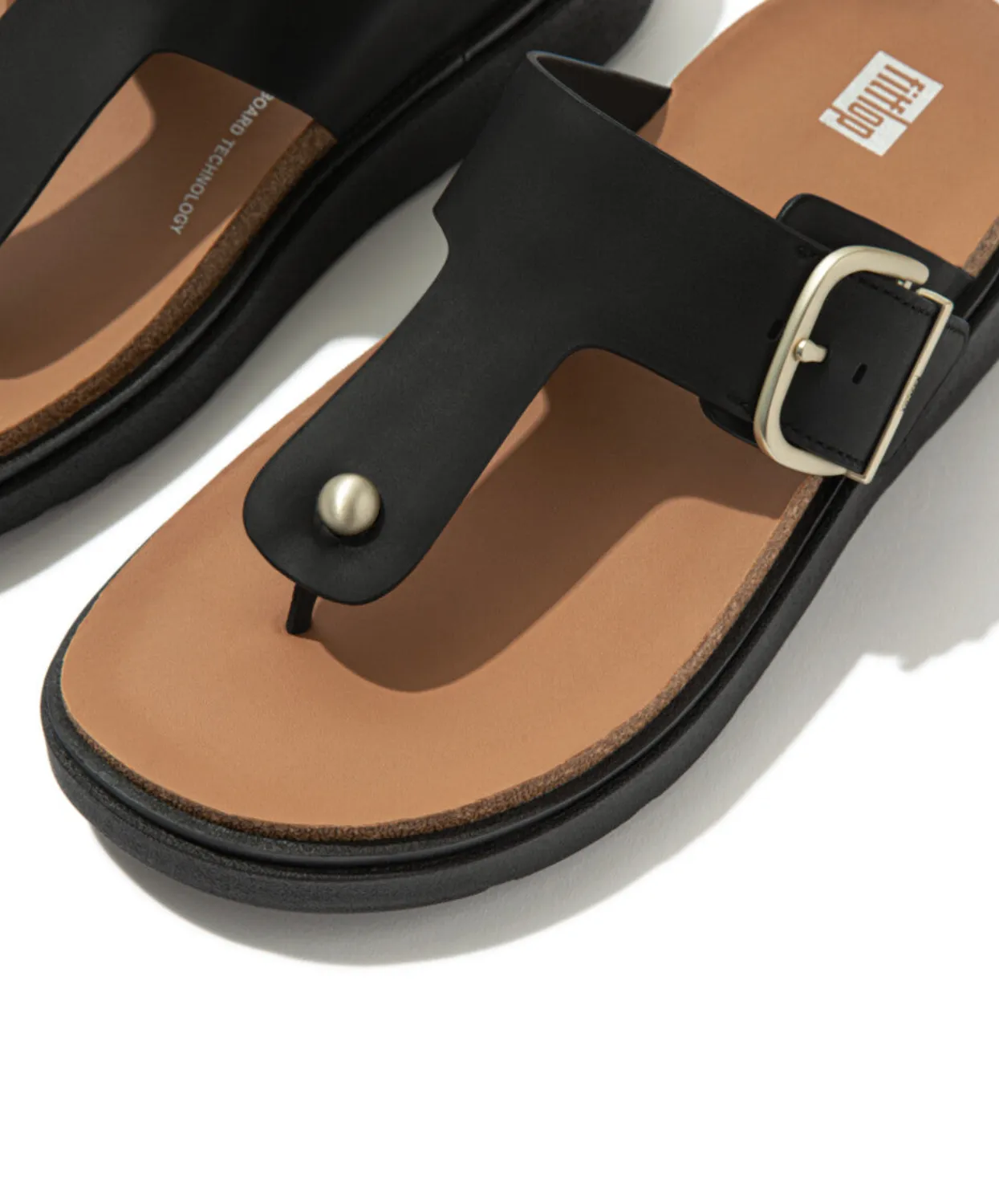Womens Fitflop Shoes Fitflop Gen-FF Buckle Leather Toe Post Sandal Black