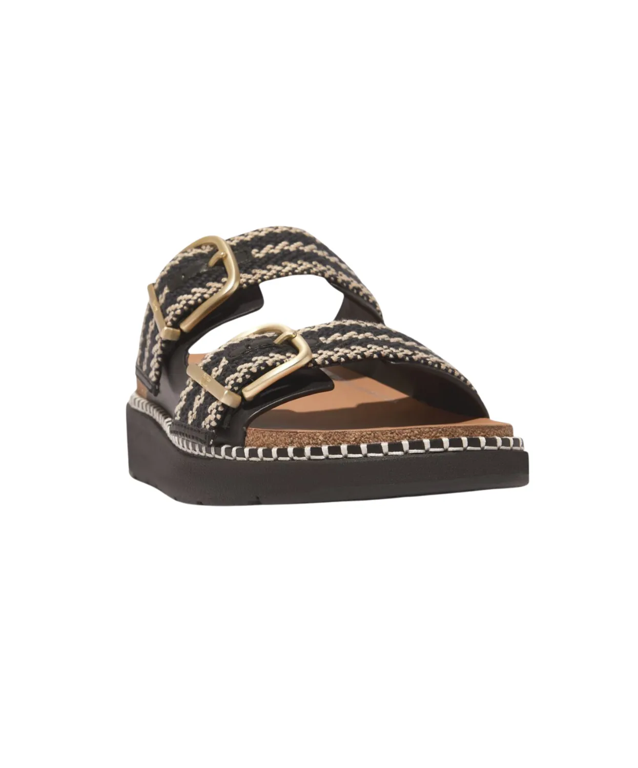 Womens Fitflop Shoes Fitflop Gen-FF Buckle Two Bar Stripe Weave Slides Black