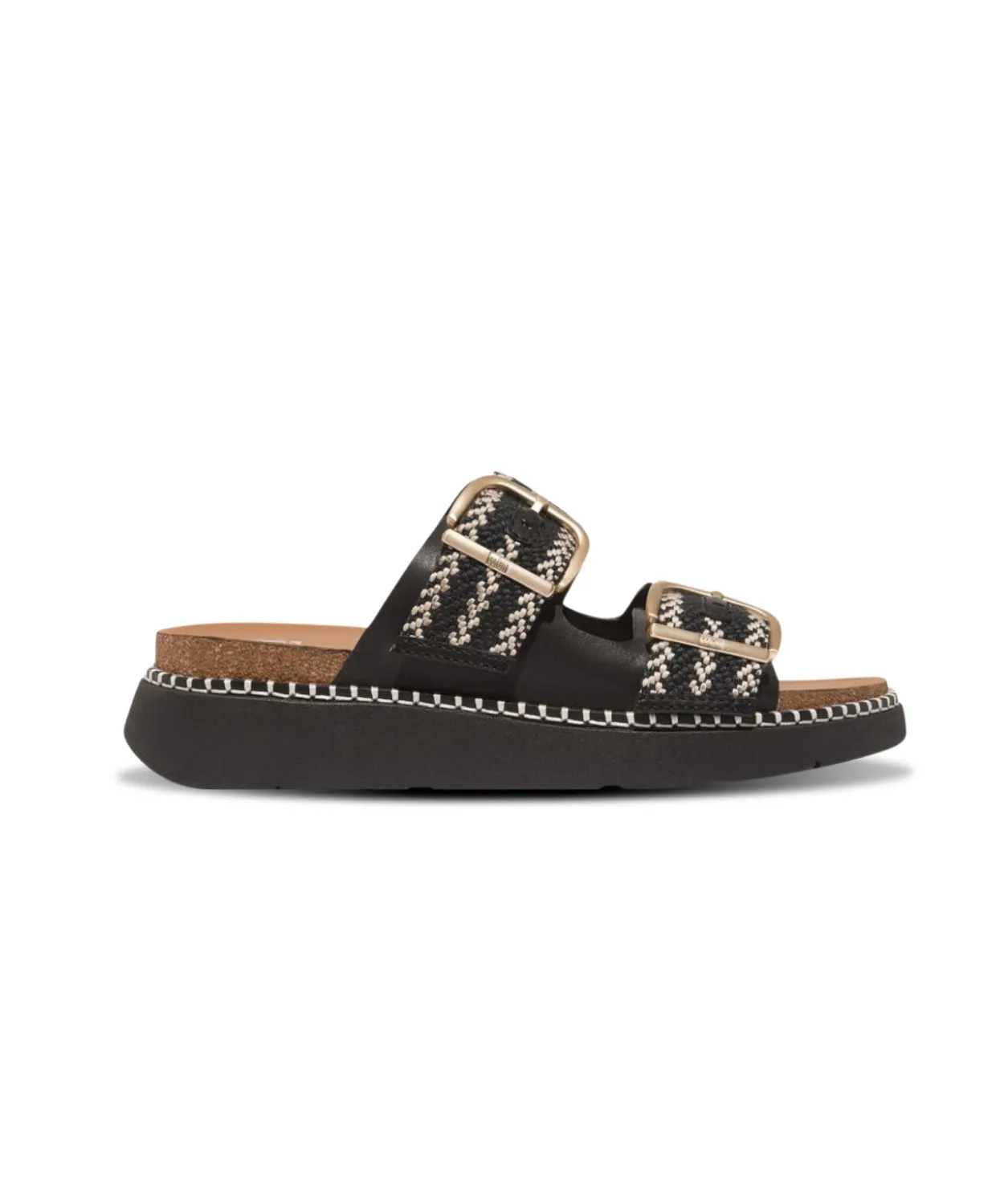 Womens Fitflop Shoes Fitflop Gen-FF Buckle Two Bar Stripe Weave Slides Black