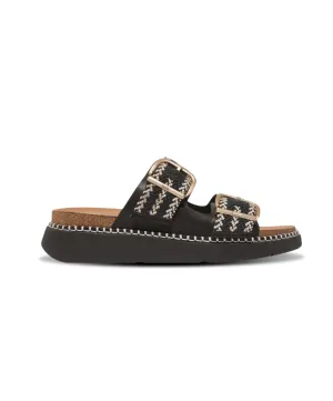 Womens Fitflop Shoes Fitflop Gen-FF Buckle Two Bar Stripe Weave Slides Black
