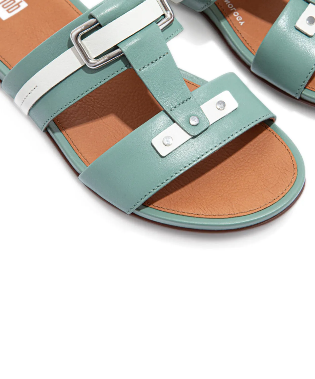 Womens Fitflop Shoes FitFlop Gracie Stud-Buckle Leather Slides Green