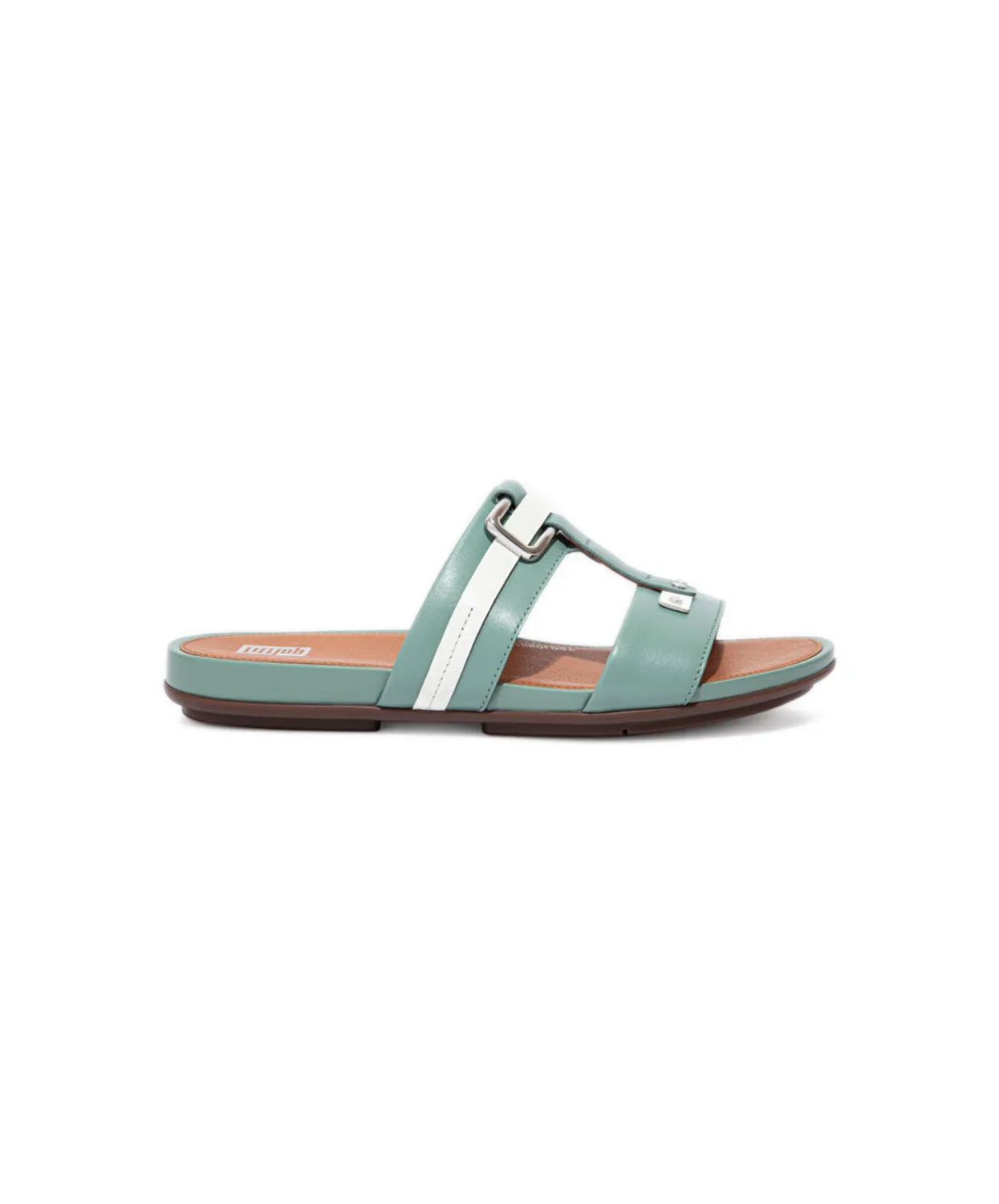 Womens Fitflop Shoes FitFlop Gracie Stud-Buckle Leather Slides Green