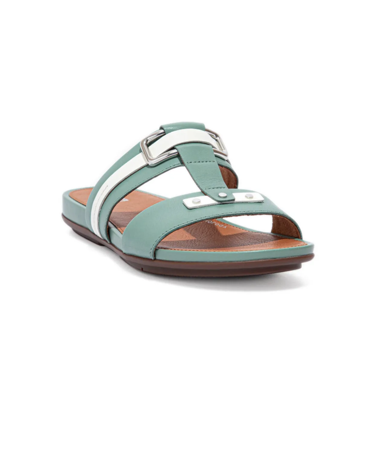 Womens Fitflop Shoes FitFlop Gracie Stud-Buckle Leather Slides Green