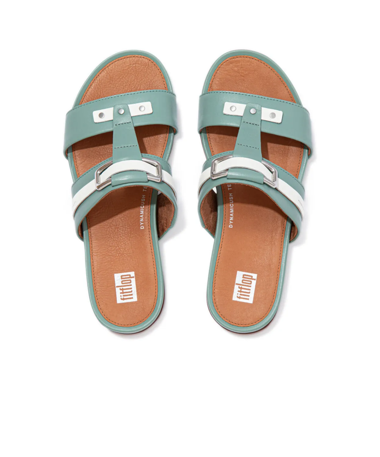 Womens Fitflop Shoes FitFlop Gracie Stud-Buckle Leather Slides Green