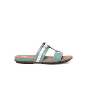 Womens Fitflop Shoes FitFlop Gracie Stud-Buckle Leather Slides Green