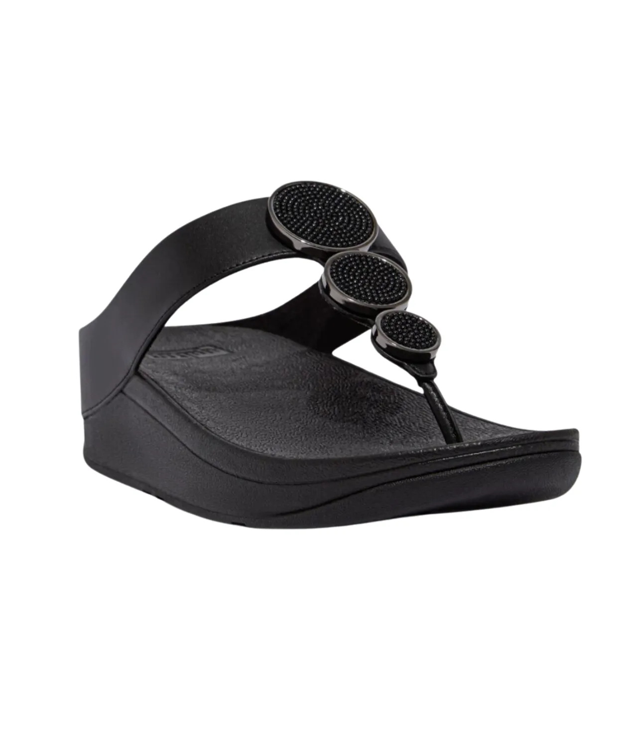 Womens Fitflop Shoes FitFlop Halo Bead Cirlcle Leather Toe Post Black