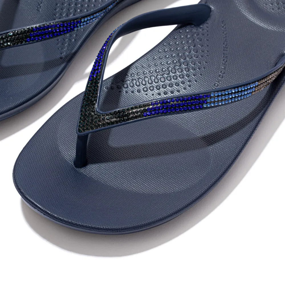 Womens Fitflop Shoes FitFlop iQushion Ombre Sparkle Thongs Navy